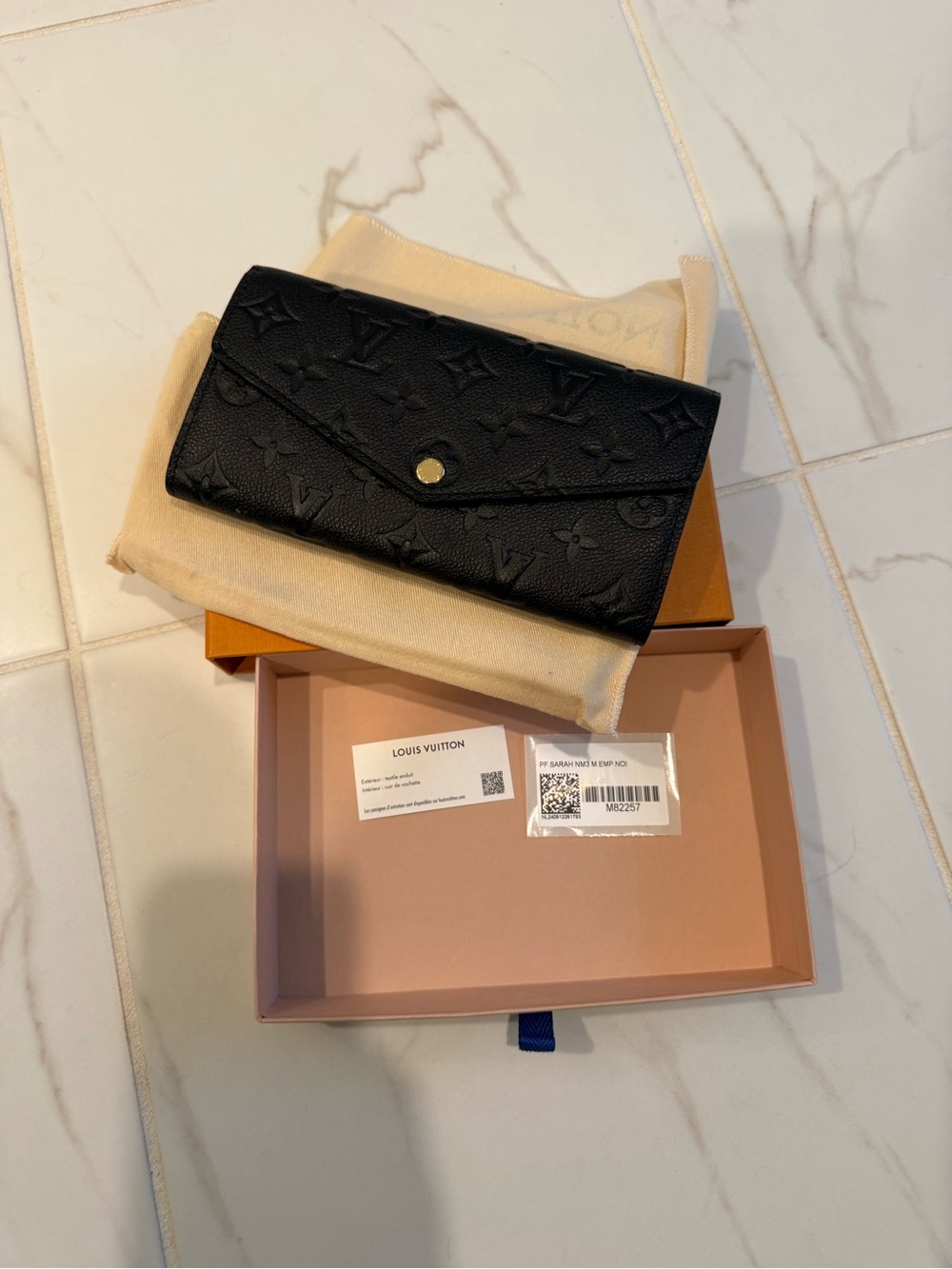 Louis Vuitton NWT Sarah Wallet in Black Monogram Empreinte Leather